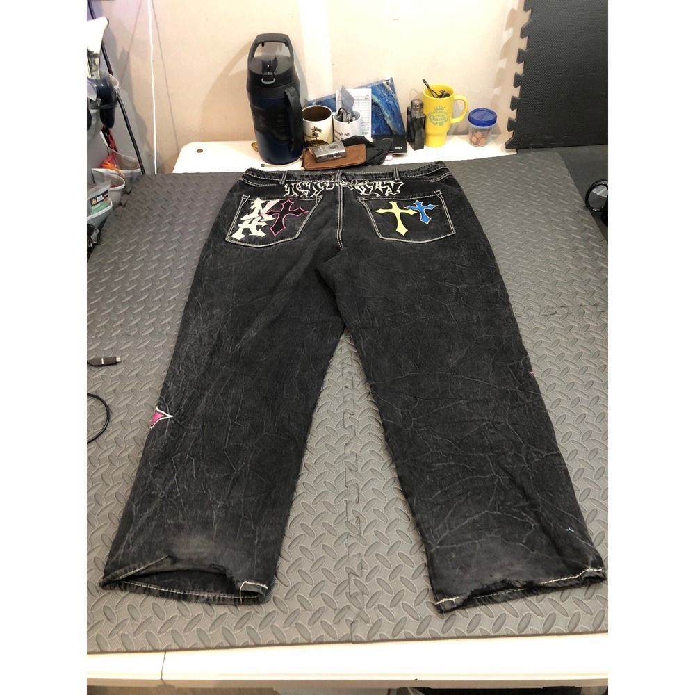 Ninth Hall Ambush Jeans Sz 44 Black Embroidered Cross Baggy Jeans Y2K Streetwear - Picture 8 of 9